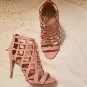 Caged strappy sexy pink heels.
